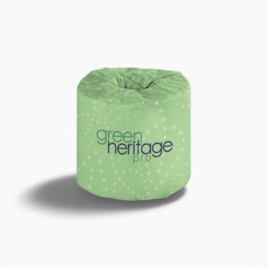 Green Heritage® Pro 2-ply, white, single-roll toilet paper is both affordable and good for the environment. 400 sheets per 4" x 3.1" roll. With the label SFI® Certified Sourcing.
