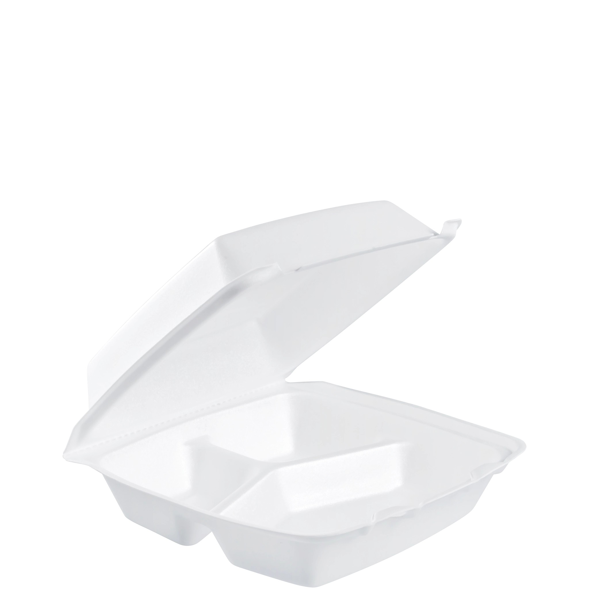 Foam Hinged Containers (Perforated) Med 3 comp 8 3/8 x 7 7/8 x 3 1/4
