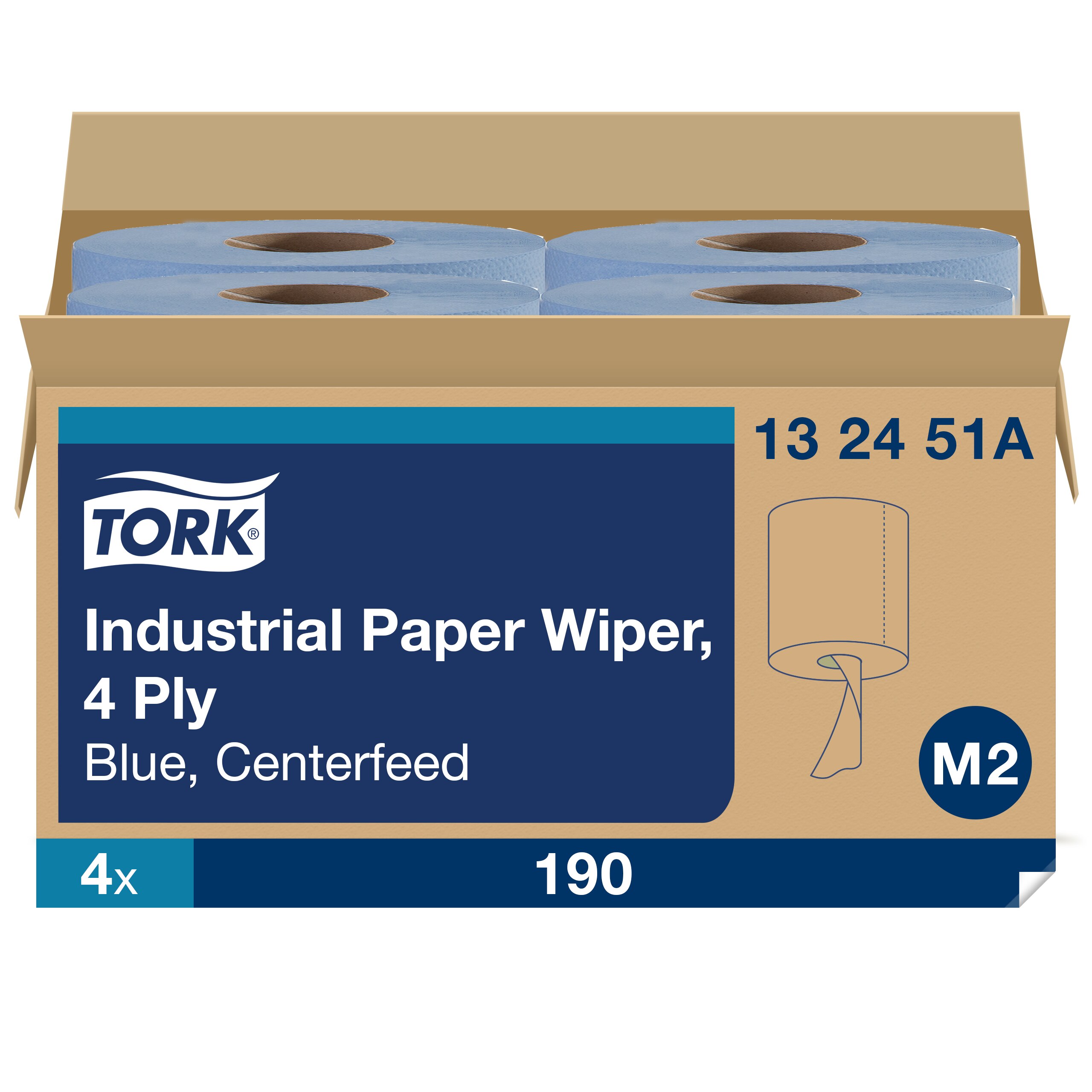 Tork Industrial Paper Wiper Blue, 10" X 15.75" 4-Ply 190 Sheets