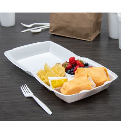 Foam Hinged Containers (Non Perf) Large 3-Comp 9 3/8 x 9 x 3