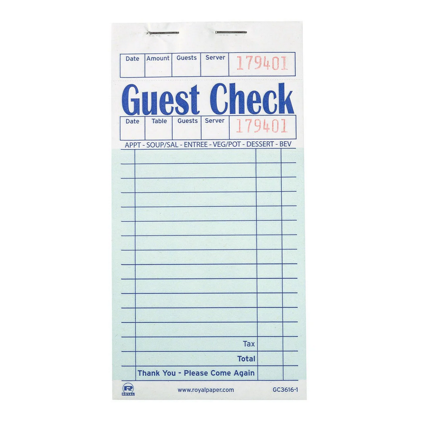 Guest Check Paper Green, 1 Part, 16 Lines, 100 Sheets