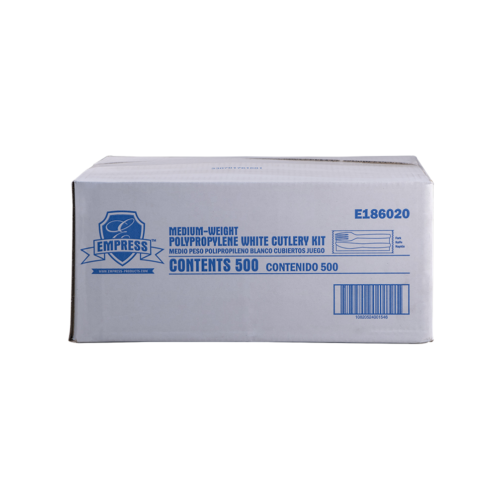 Medium Weight Cutlery Kit Polypro White, Knife Fork Napkin