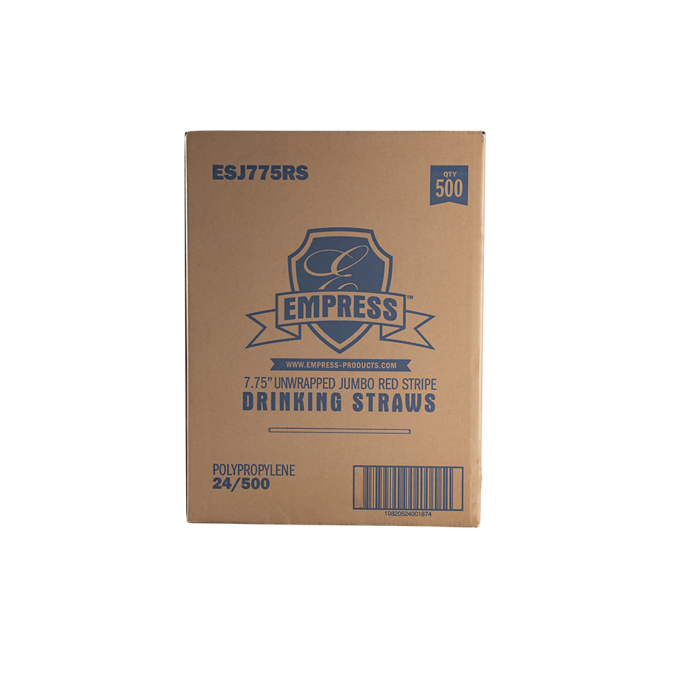 Jumbo Straw Unwrapped 7.75" White w/ Red Stripe Boxed