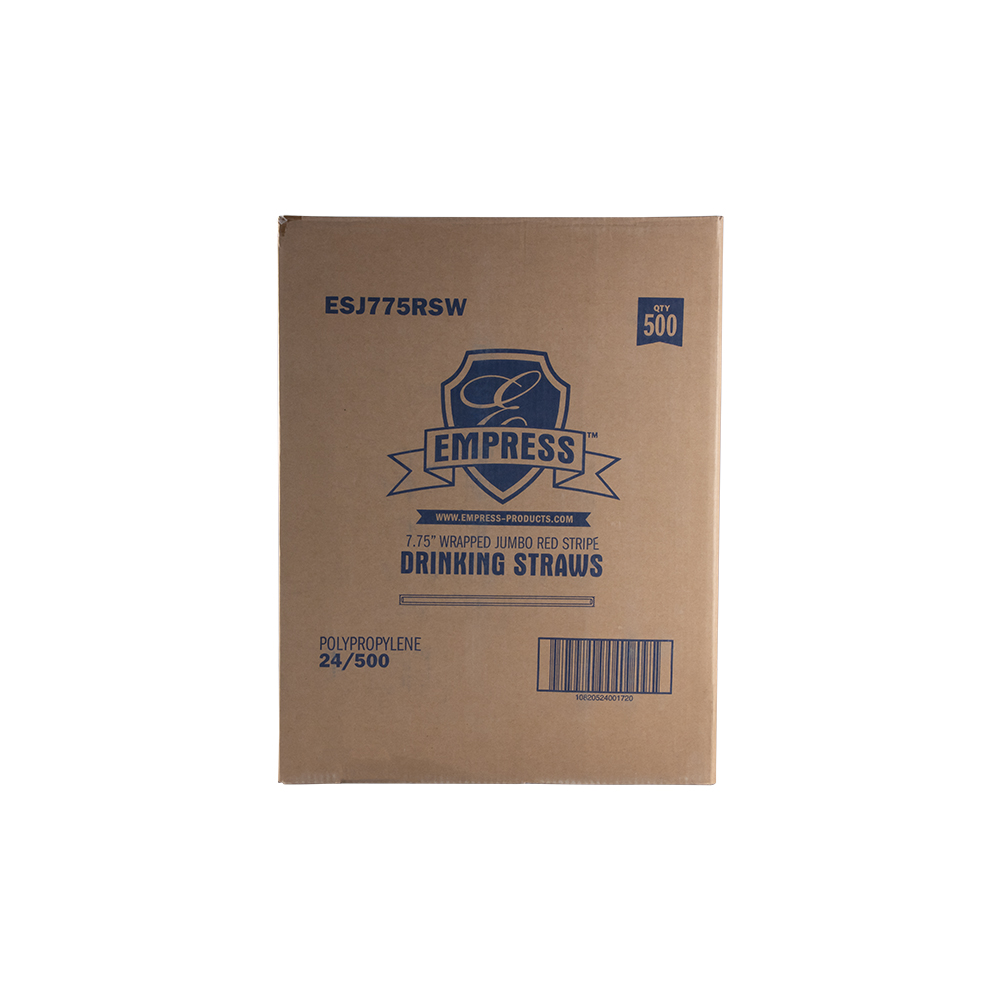 Jumbo Straw Paper Wrapped 7.75" White w/ Red Stripe Boxed