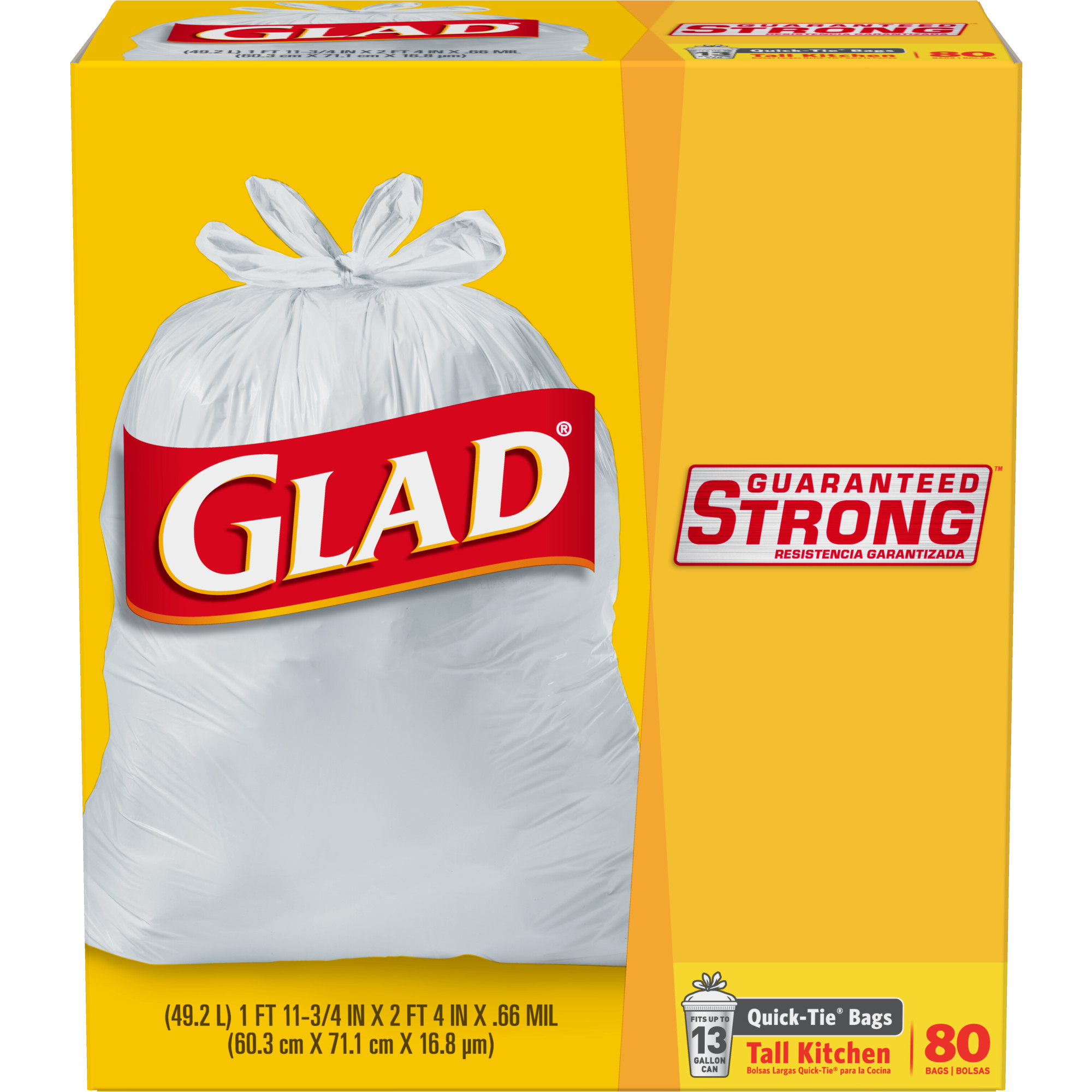 Glad Tall Quick-Tie Trash Bags 13 Gallon 80 Count White