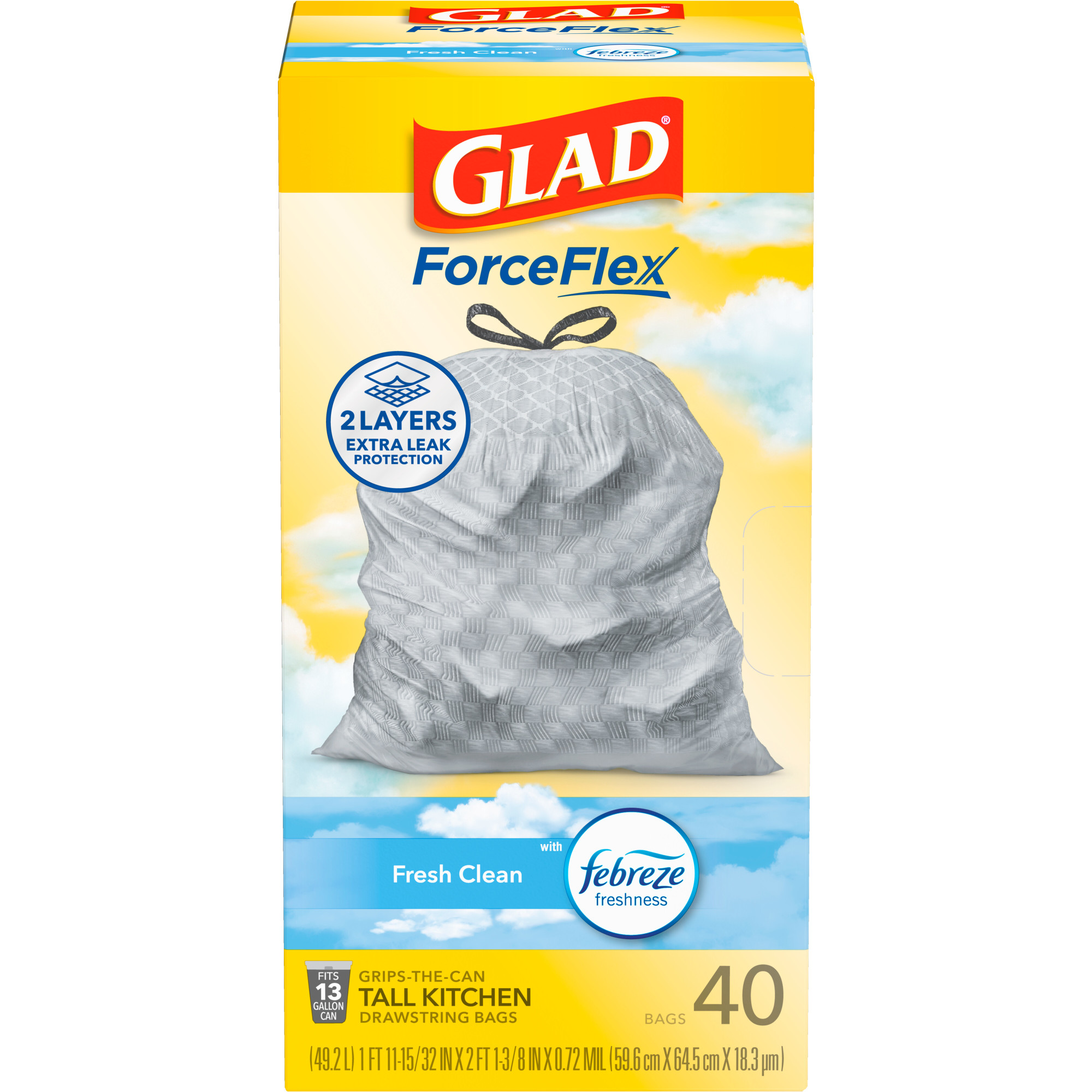 Glad Tall Drawstring Trash Bags 13 Gal. 40 Count w/ Febreze