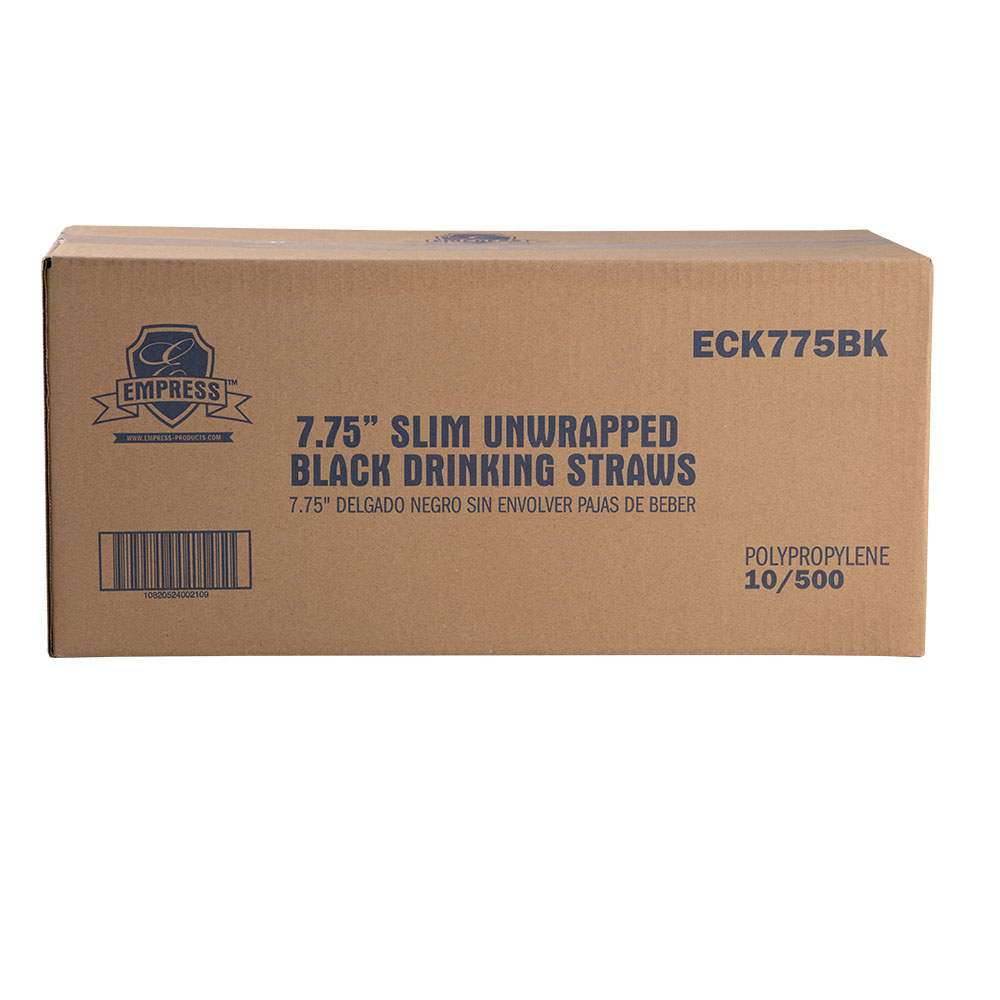 Semi Slim Straw / Stirrer Unwrapped 7.75" Black Boxed