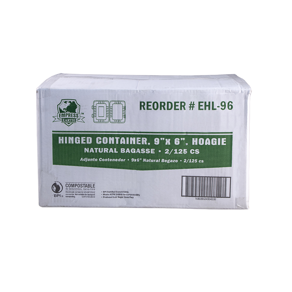 Hinged Container Molded Fiber 9" X 6" Hoagie Natural