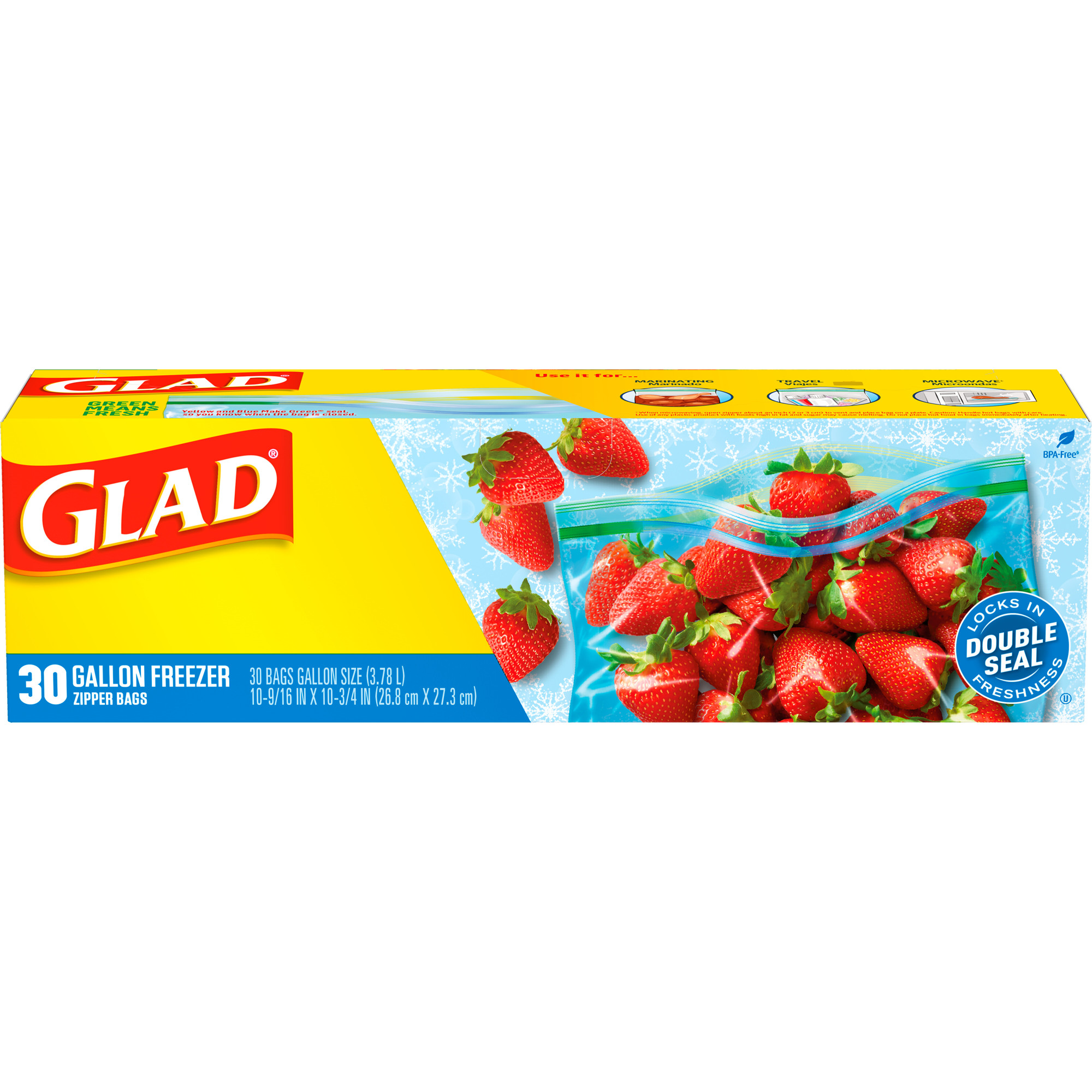 Glad Zipper Storage Freezer Bags 1 Gallon, 30 Count, Clear