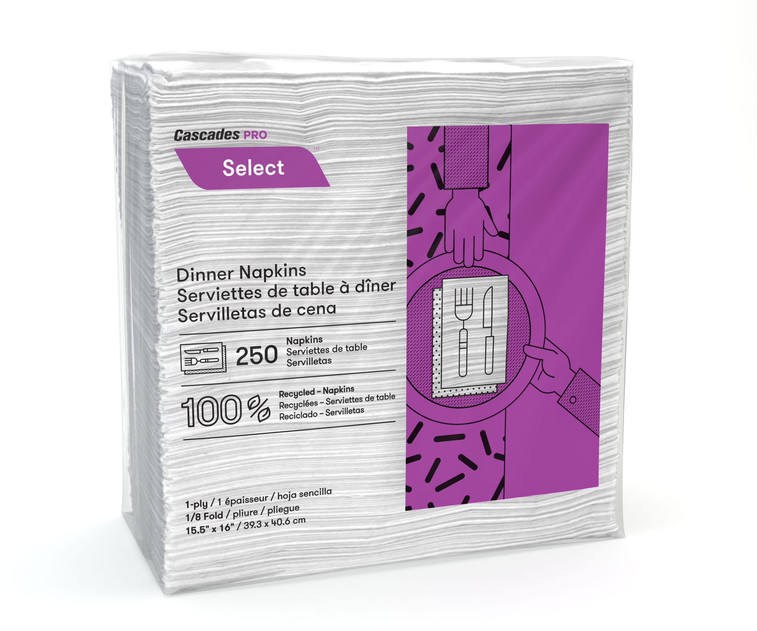 Select 1/8 Fold Dinner Napkin White 16" X 15" 1-Ply