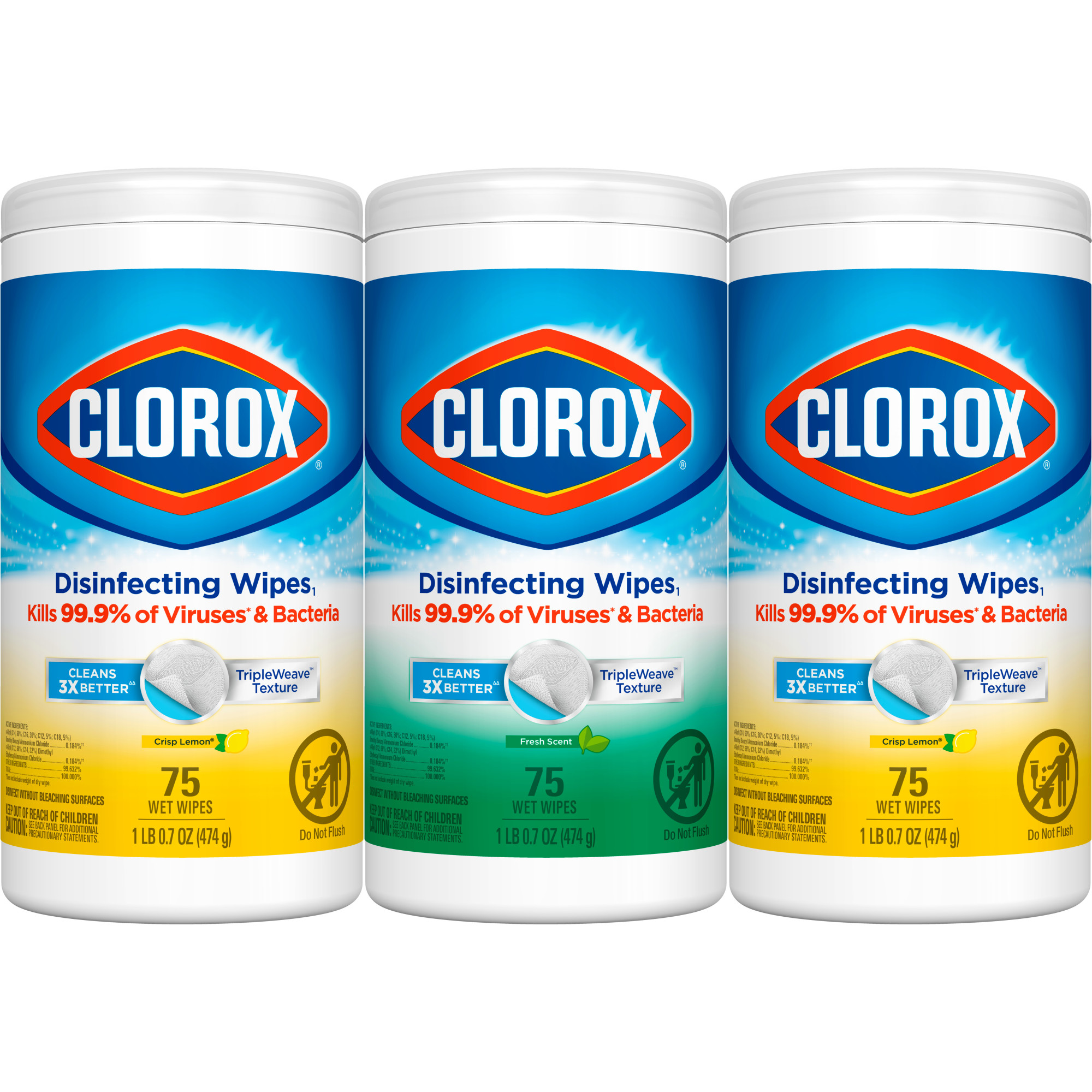 Disinfecting Bleach Free Wipes 3 X 75 Count, Citrus Blend