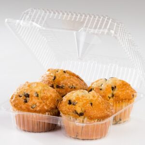 4 Compartment Muffin Container Clear Plastic, 8" X 7" X 3"