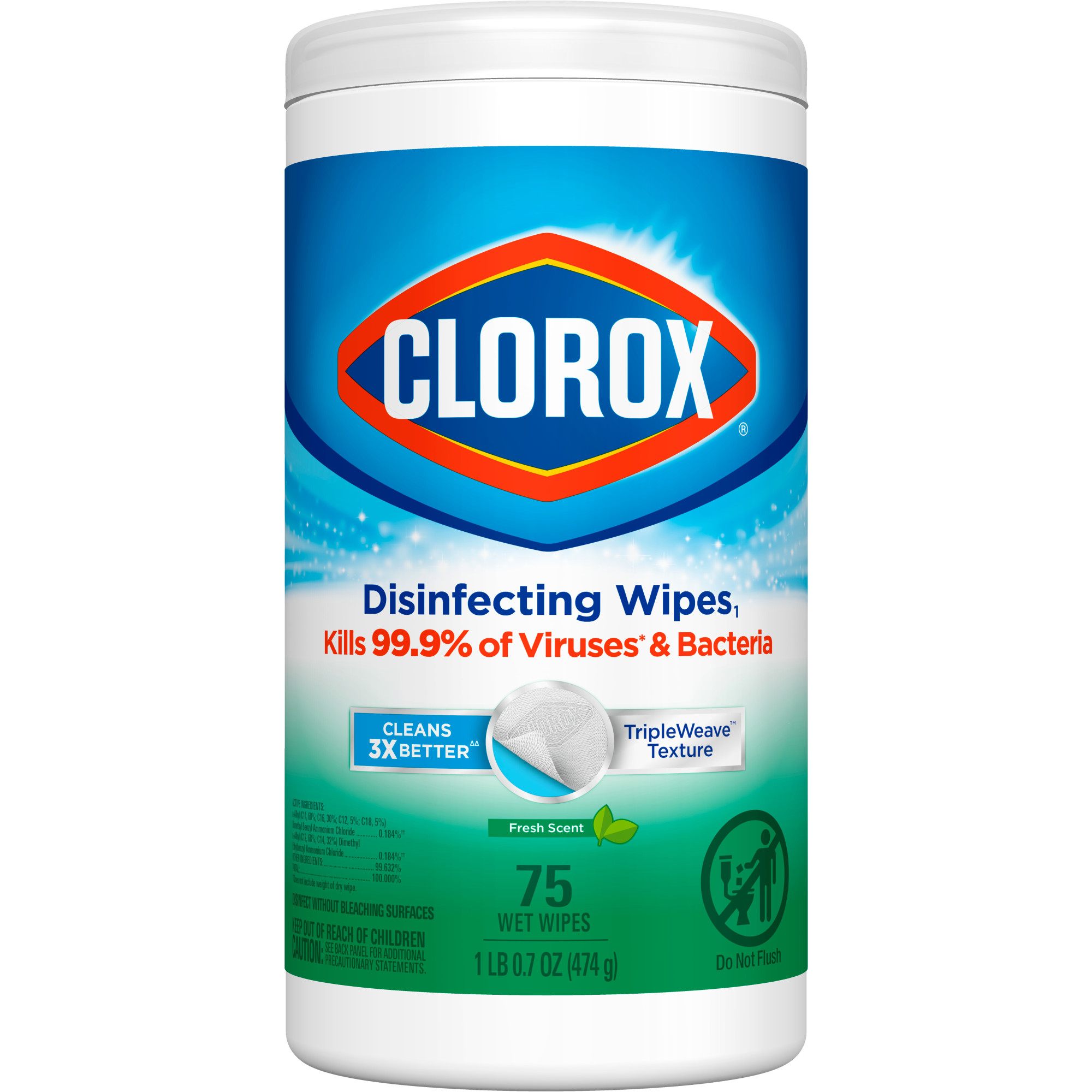 Disinfecting Bleach Free Wipes Fresh Scent, 75 Count