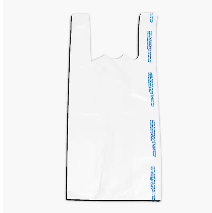 Plastronic T-Shirt Bag White, 8" X 5" X 18", Open Ended