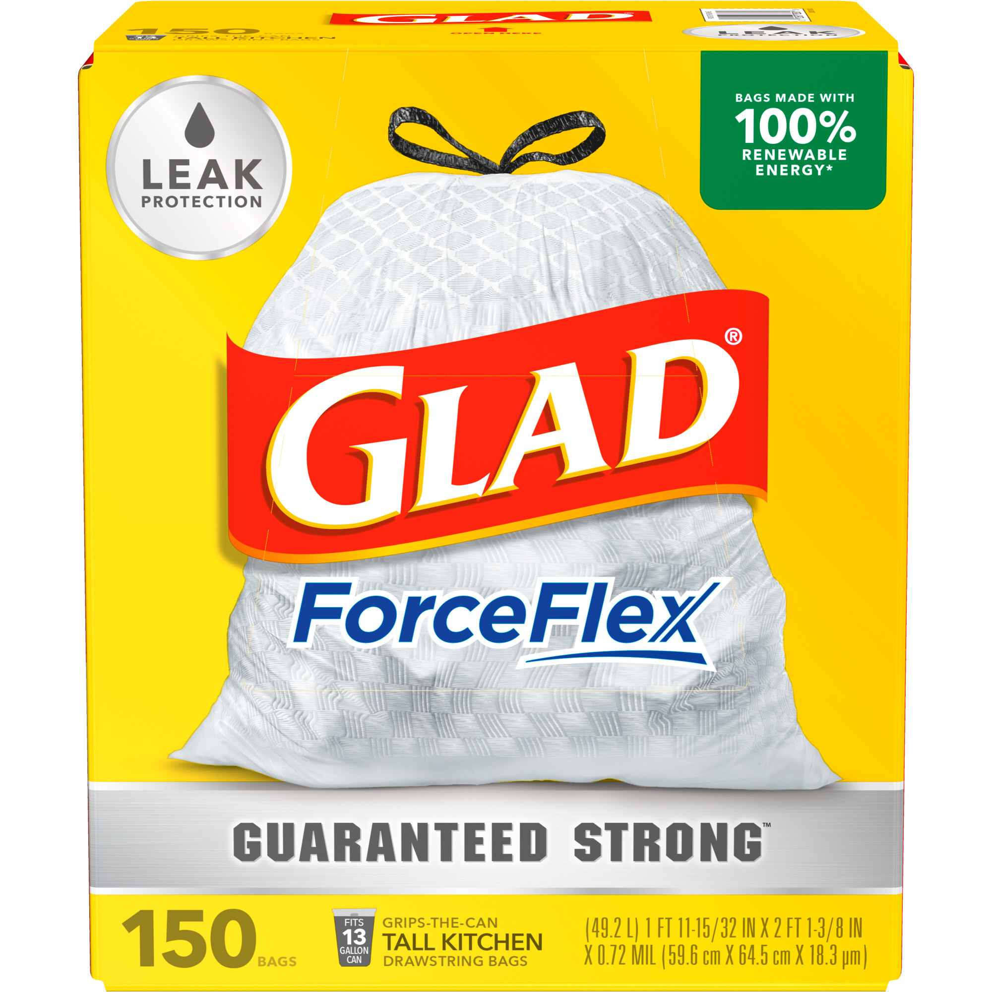 Glad ForceFlex Kitchen Trash Bags  White, 13 Gallon, 150 ct. Unscented