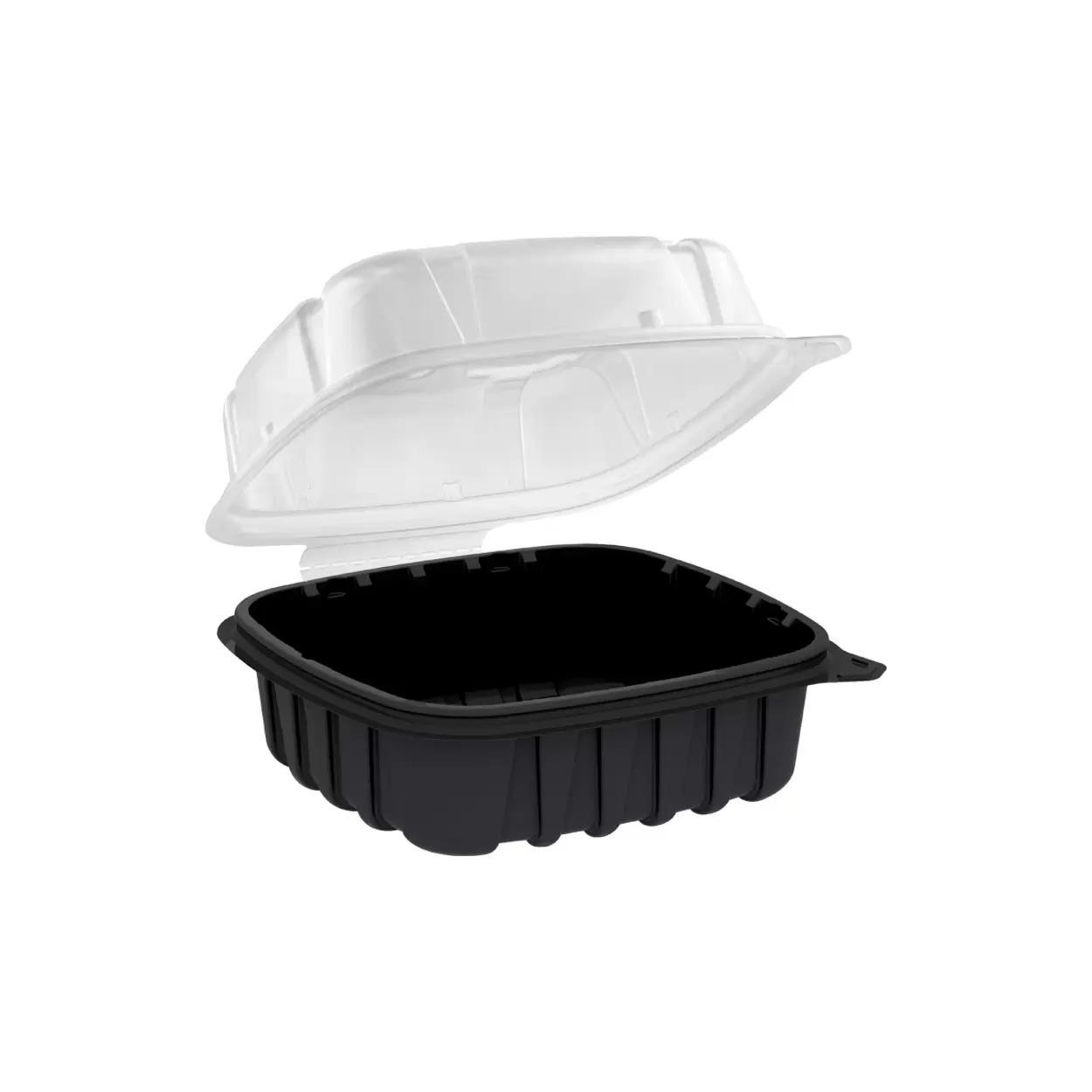 6x6 Clamshell Hinged Container 1-Comp Black Base / Clear Lid