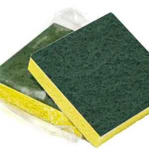 Hotel Size Med Scrub Sponge 3 1/2" x 3 1/2"  Green / Yellow