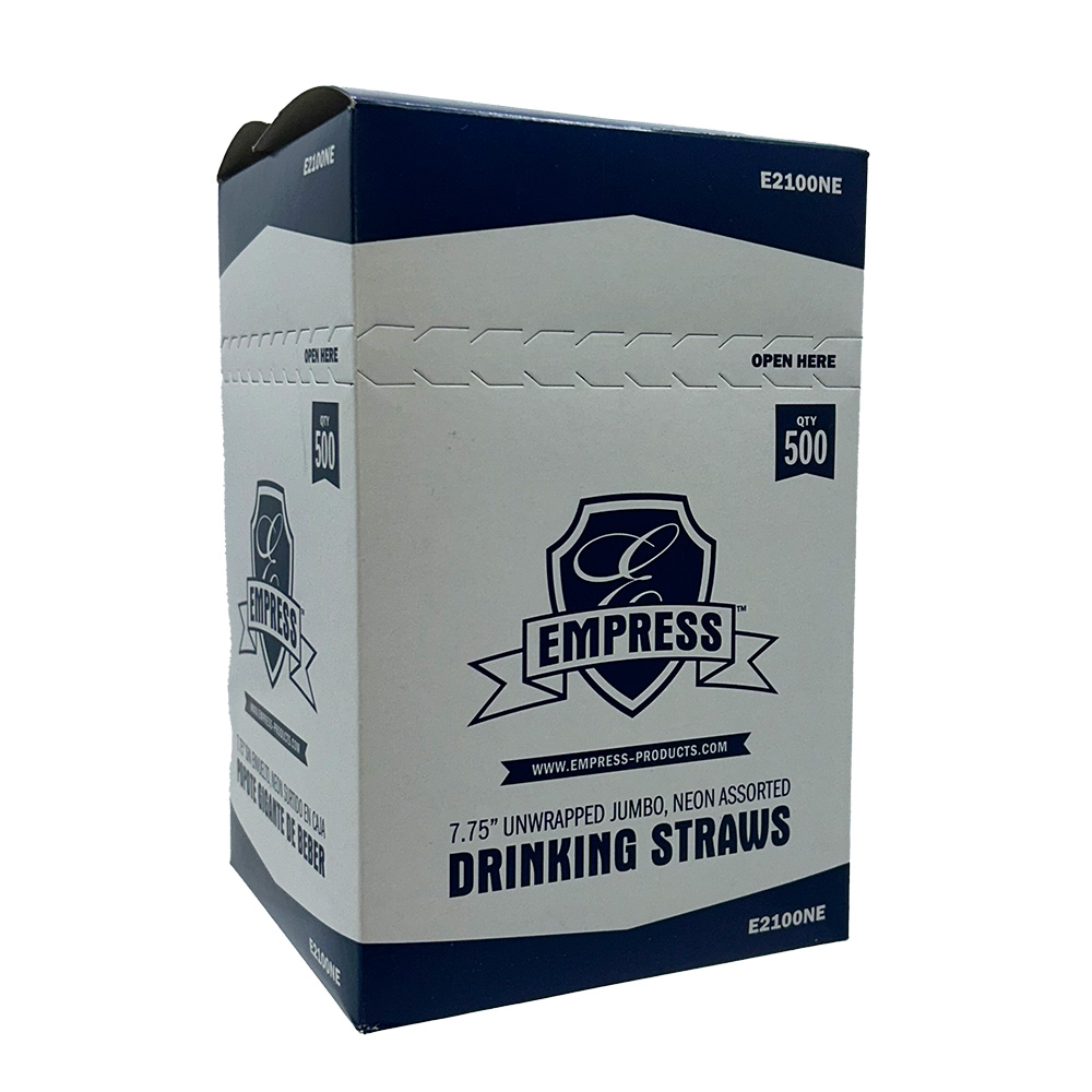 Jumbo Straw Unwrapped 7.75" Neon Assorted, Boxed