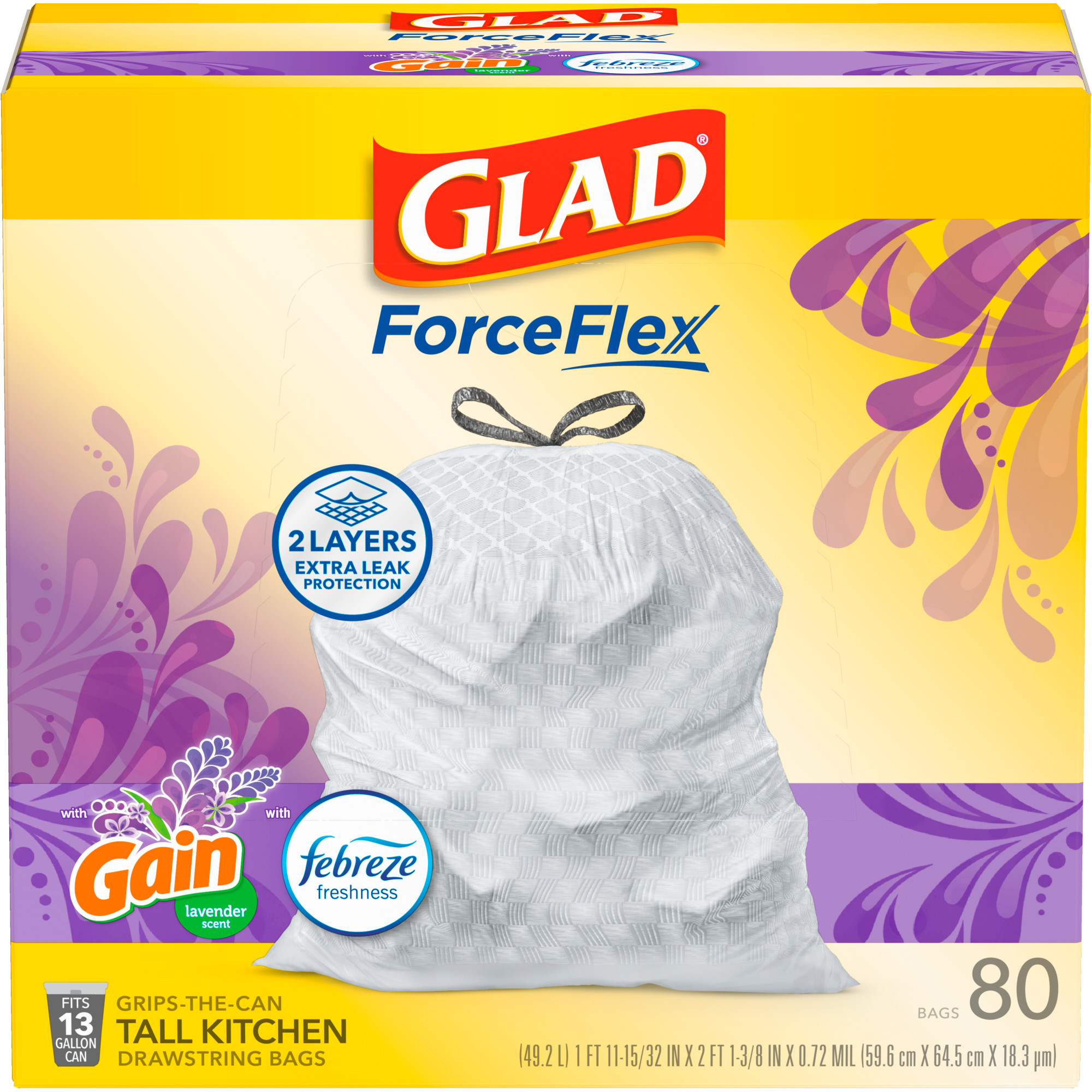 Glad ForceFlex Trash Bags 13 Gallon 80 Count Lavender