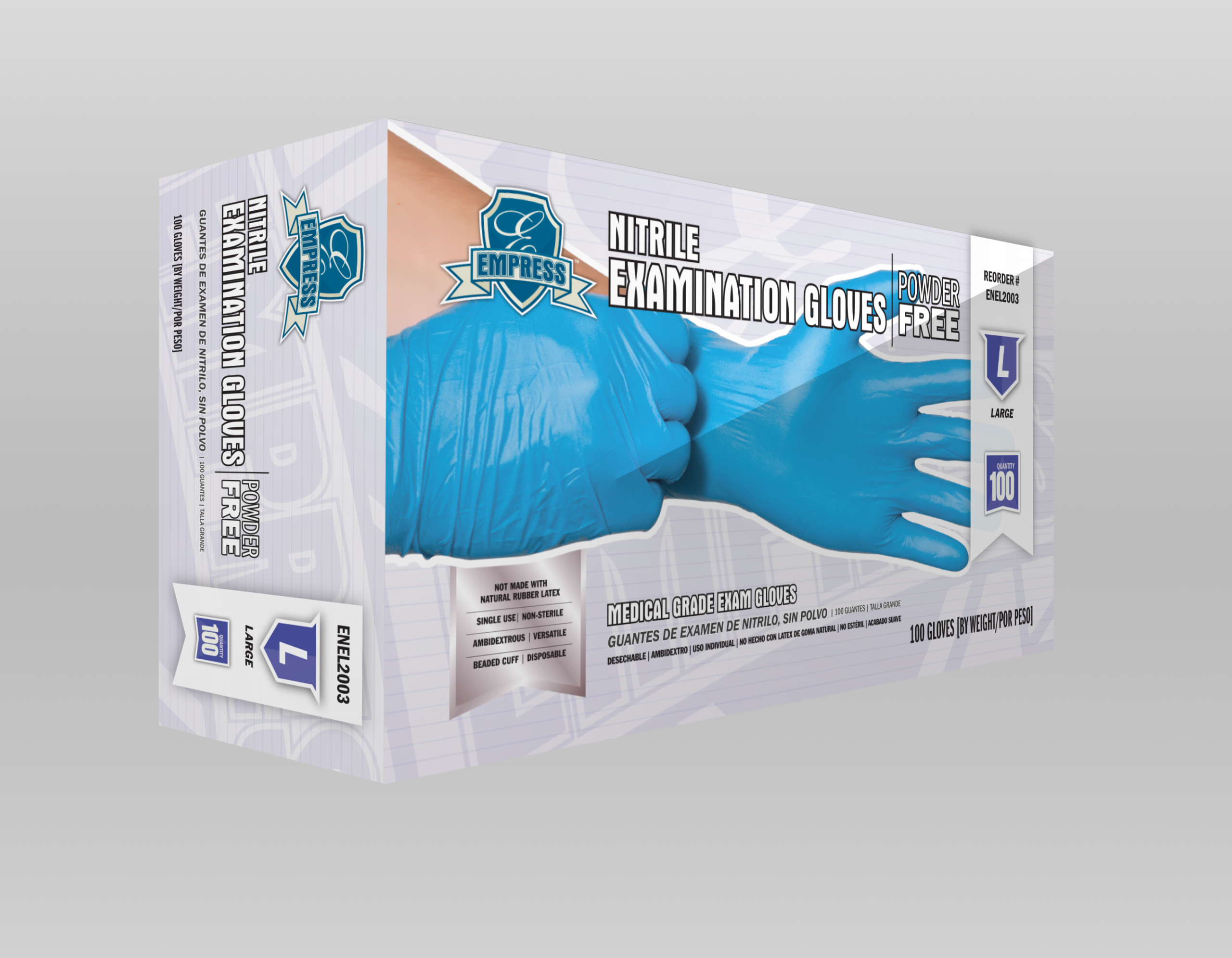 Exam Grade Nitrile Glove Blue Powder Free Large