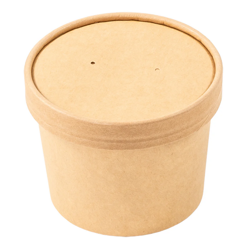Paper Food Container & Lid Combo Kraft, 12 oz