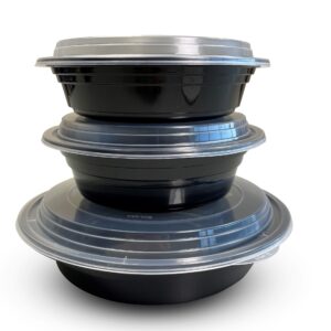 32 oz 7" Round Container Combo Black Base w/ Clear Lid