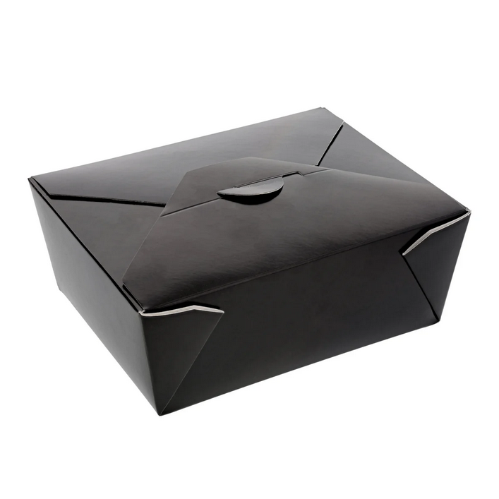 #8 Folded Takeout Box Black 6" x 4.75" x 2.5"
