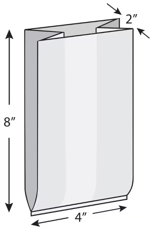 TUF-R STD Linear Gusset Bag Low Density 4" x 2" x 8" Clear