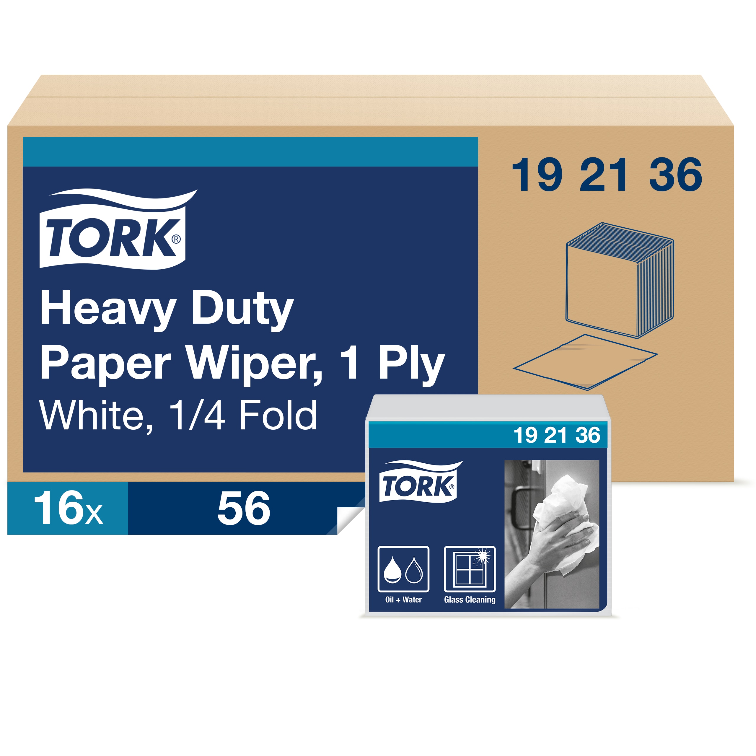 Tork Heavy Duty Paper Wiper 1/4 Fold, 1-Ply, White, 896 ct