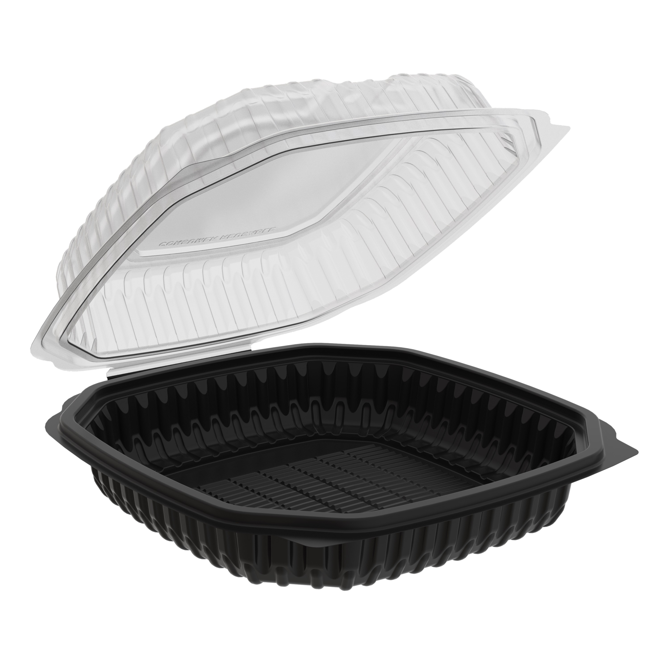 Microwavable Vented Container BLK/CLR Poly Pro 1-Comp 10.5x9.5x3