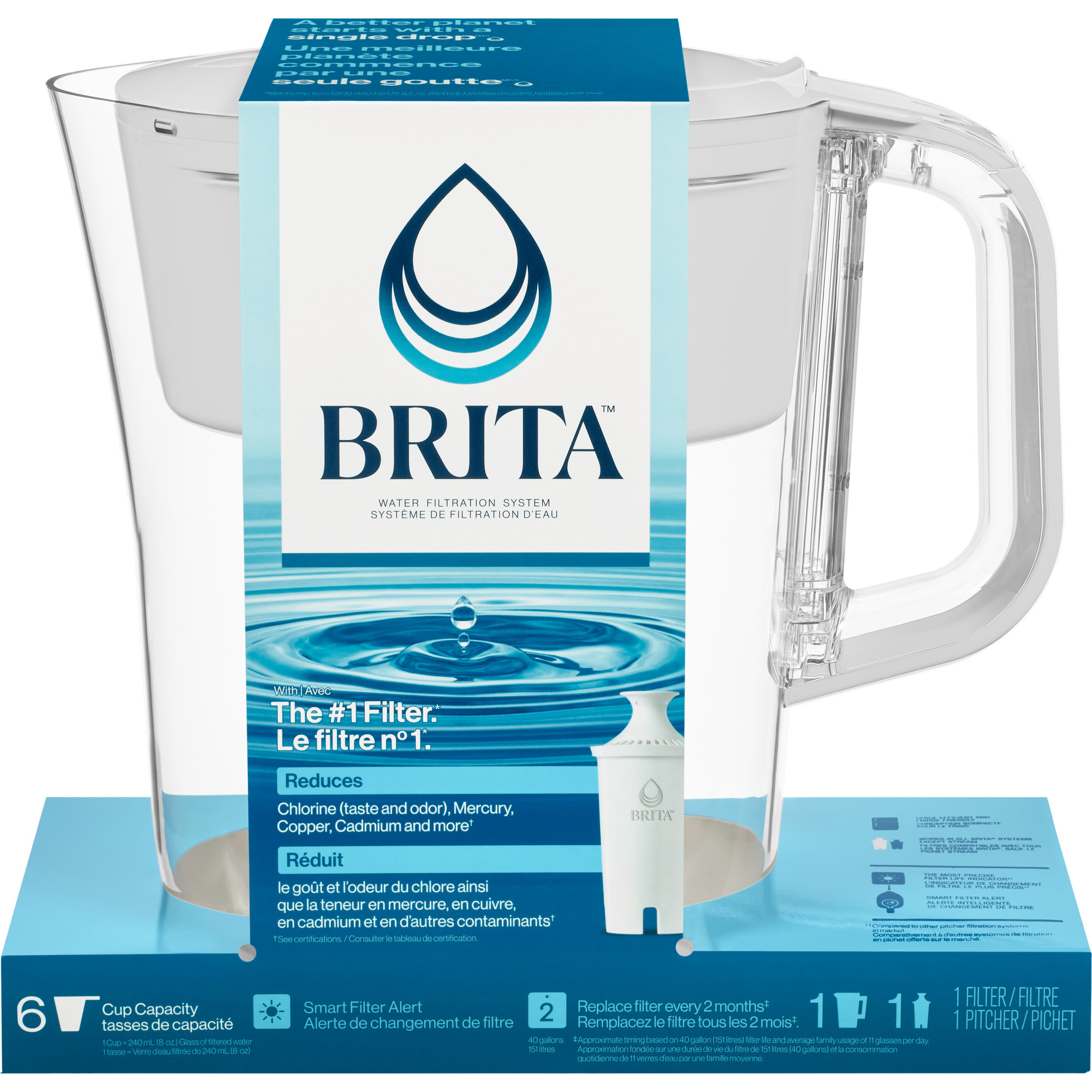 Brita Denali Filter Pitcher Small 6 cup, White