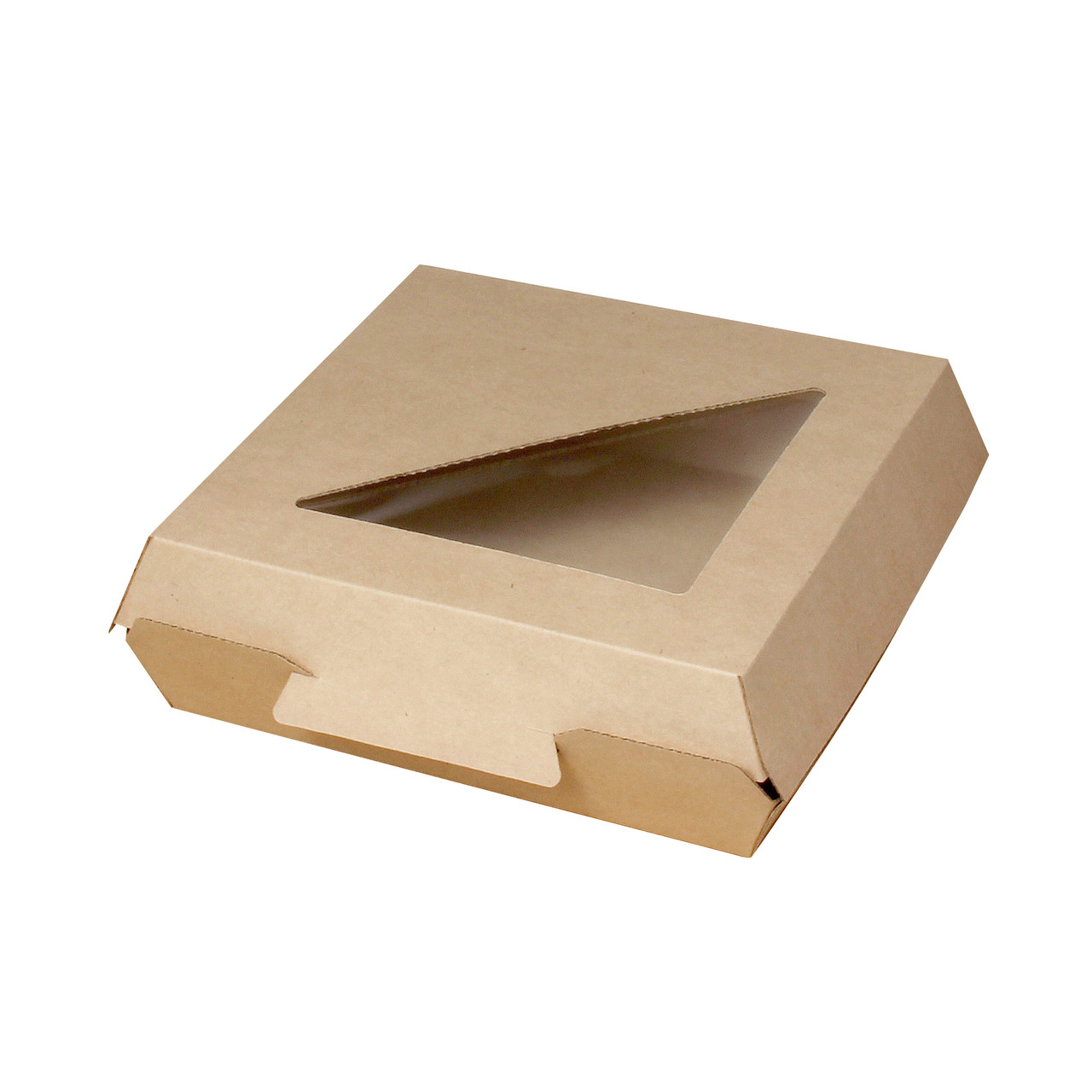 F Flute Pizza Clamshell w/ Window 6.5" x 6.5" x 2" Kraft Plain
