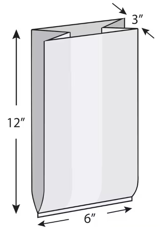 TUF-R Standard LLDPE Gusset Bag Clear 6" x 3" x 12" 0.6 Mil