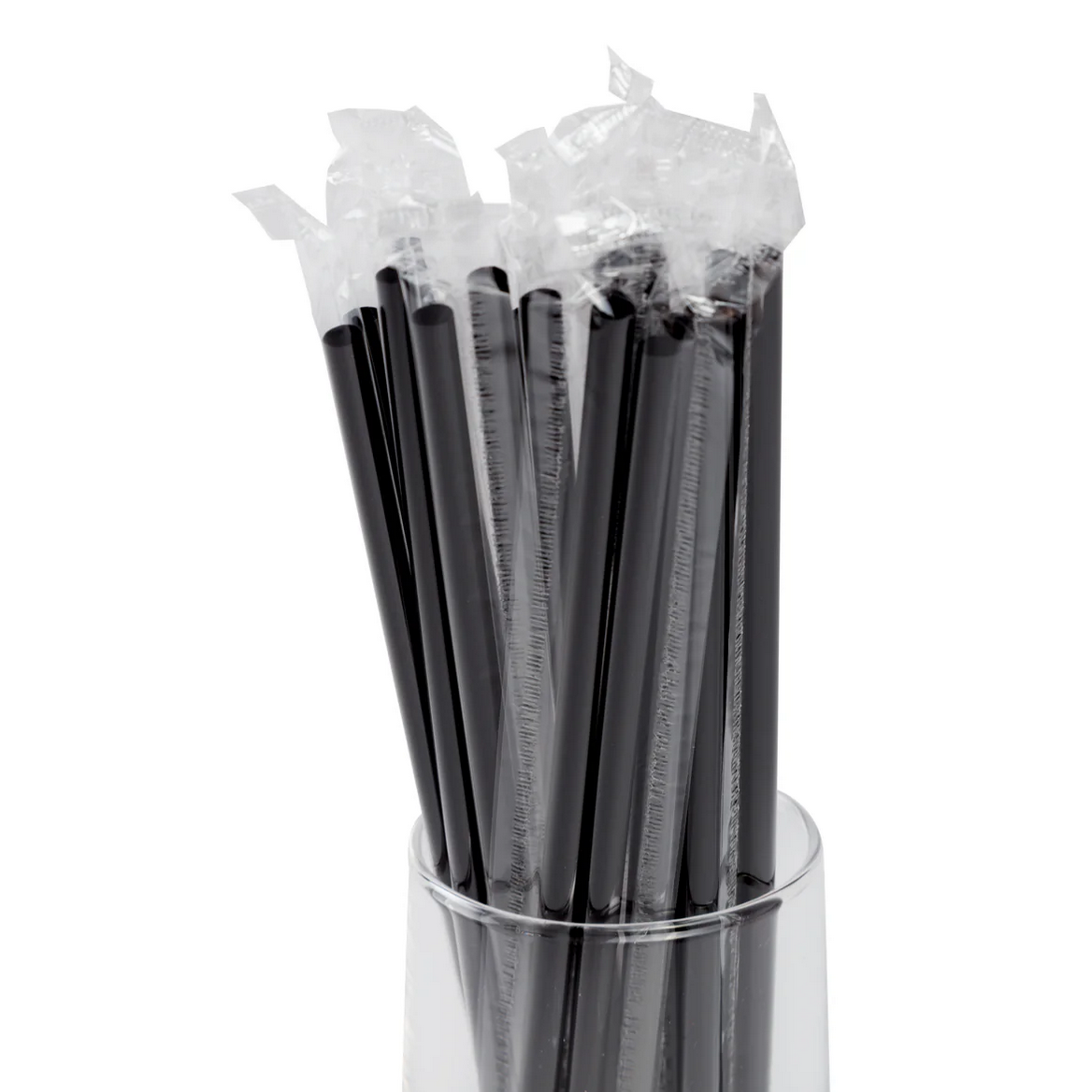7.75" Jumbo Straws Black Poly Wrapped