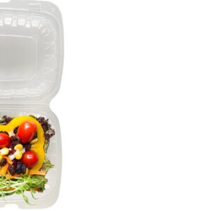 PP Hinged Container Vented Clear 9" x 9" 3 Compartment