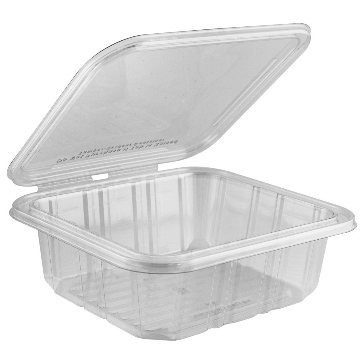 Safe Pinch Square Hinged Container Tamper-Evident 64 oz, 8 x 9  Clear