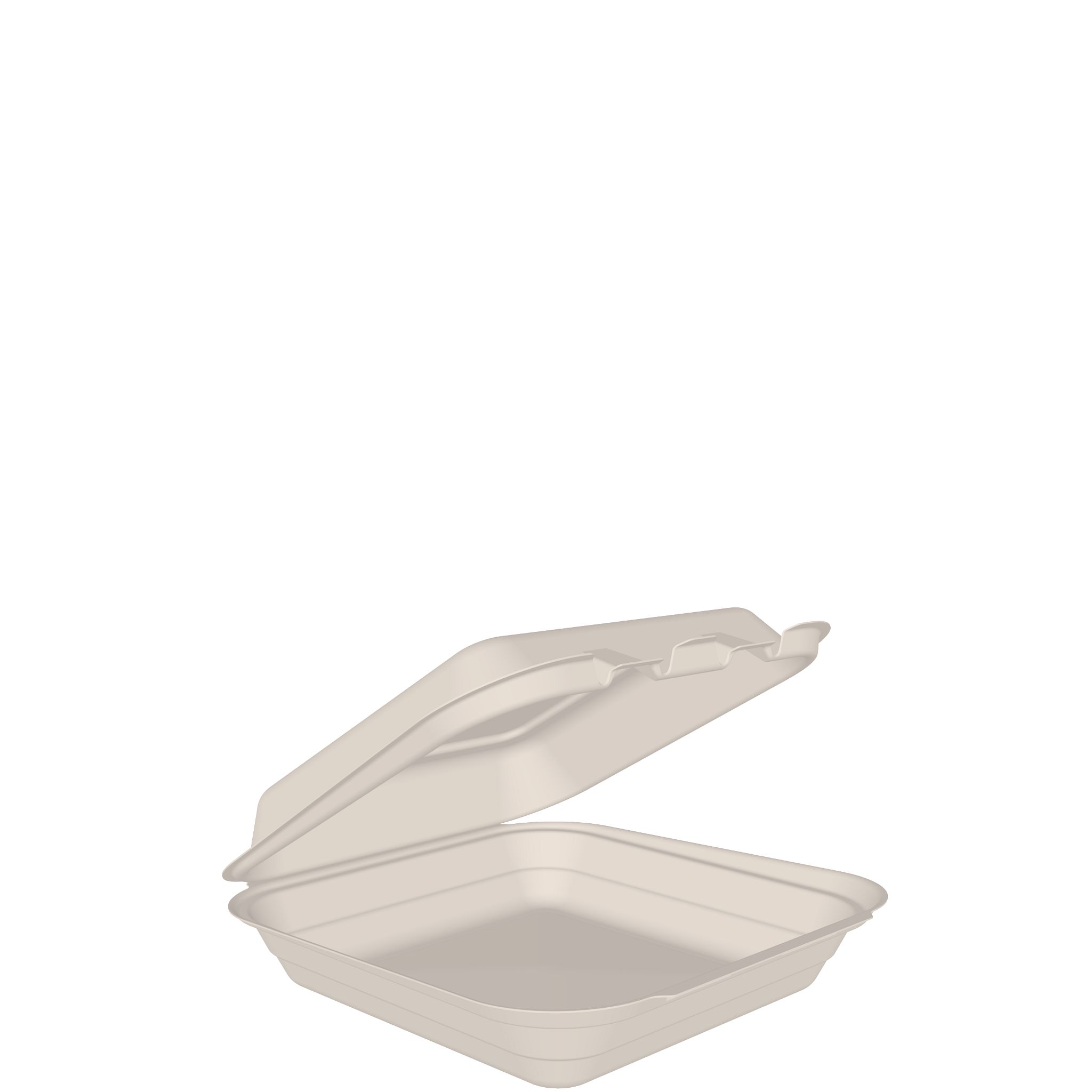 8" Square Bagasse Hinged Container PFAS Free 1-Comp Molded Fiber