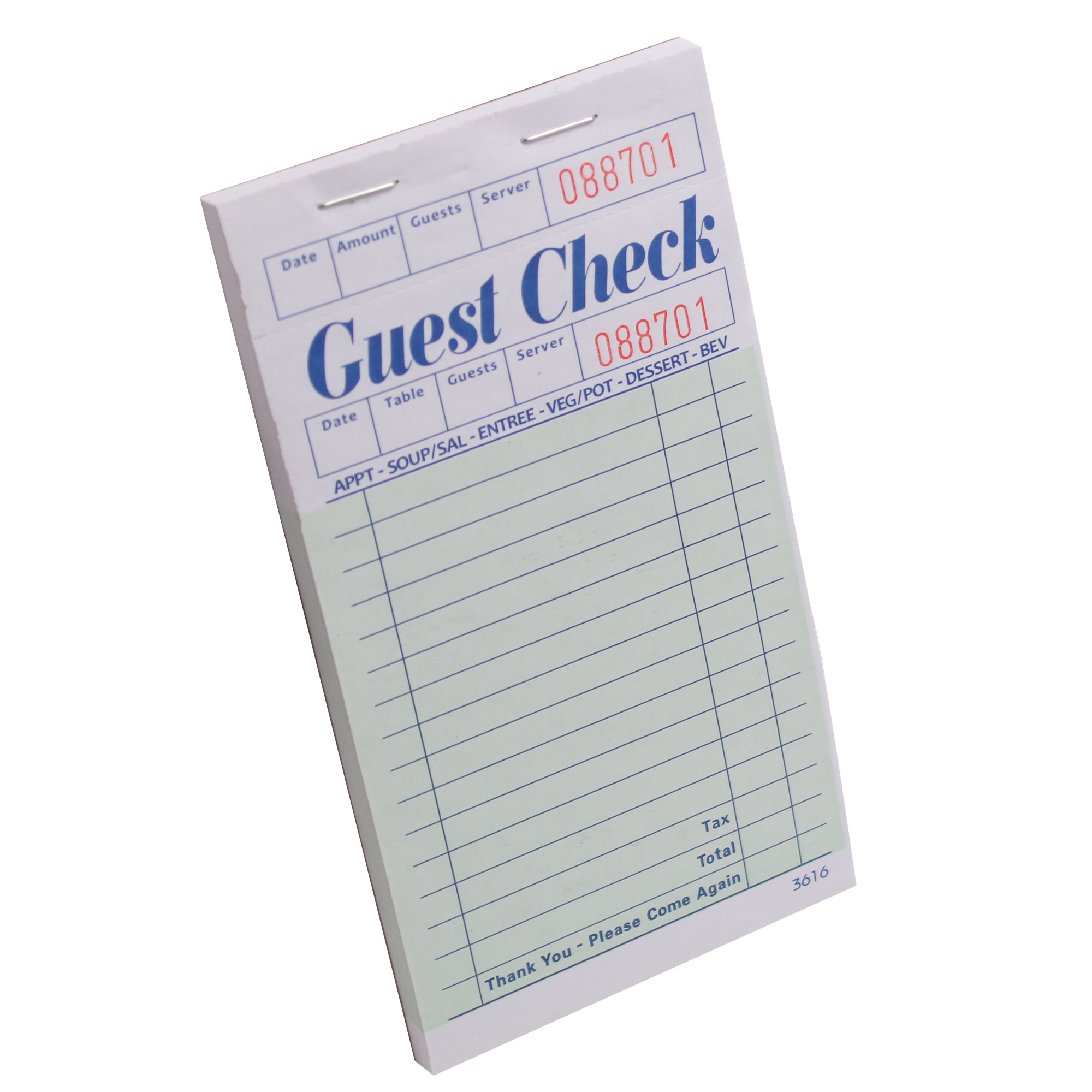 16 Lines Guest Checks 1-Part Bond 3.5" x 6.75" , G/S
