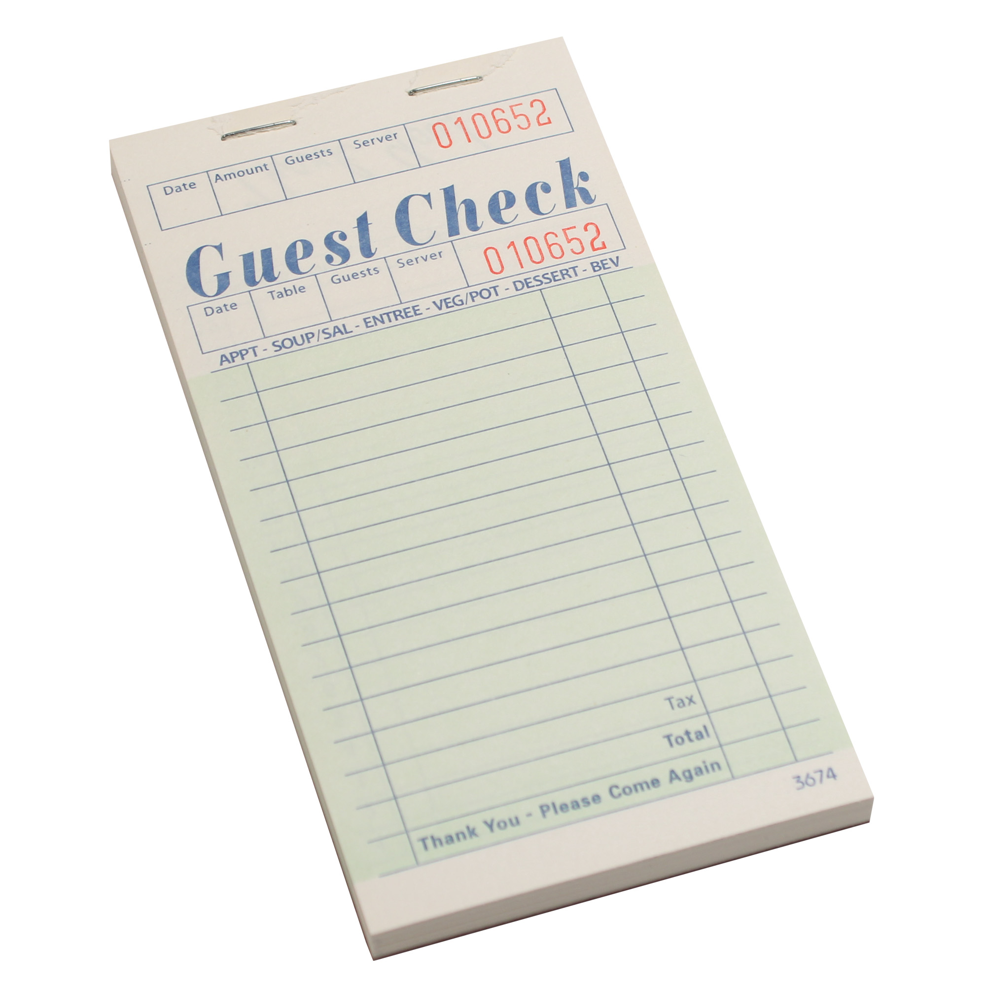 16 Line Guest Checks 1-Part 3.5" x 6.75"
