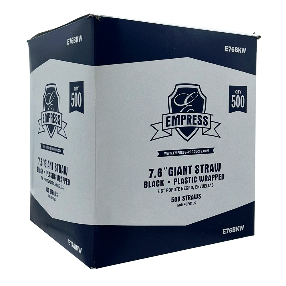 Giant Straw Plastic Wrapped 7.6" Black Boxed