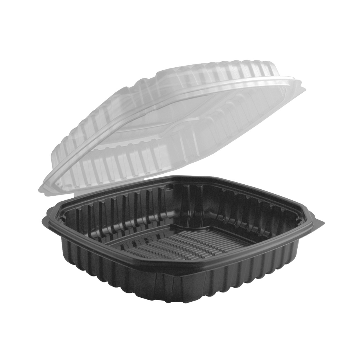 1-Compartment Black Base Clear Lid 9" x 9" x 2.5" Hinged Clamshell