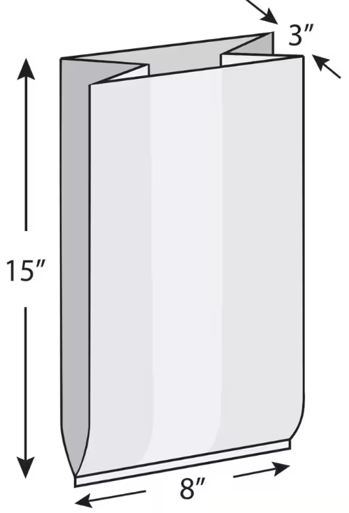 Heavy Linear LDPE Gusset Bag 8" x 3" x 15" 0.85 mil