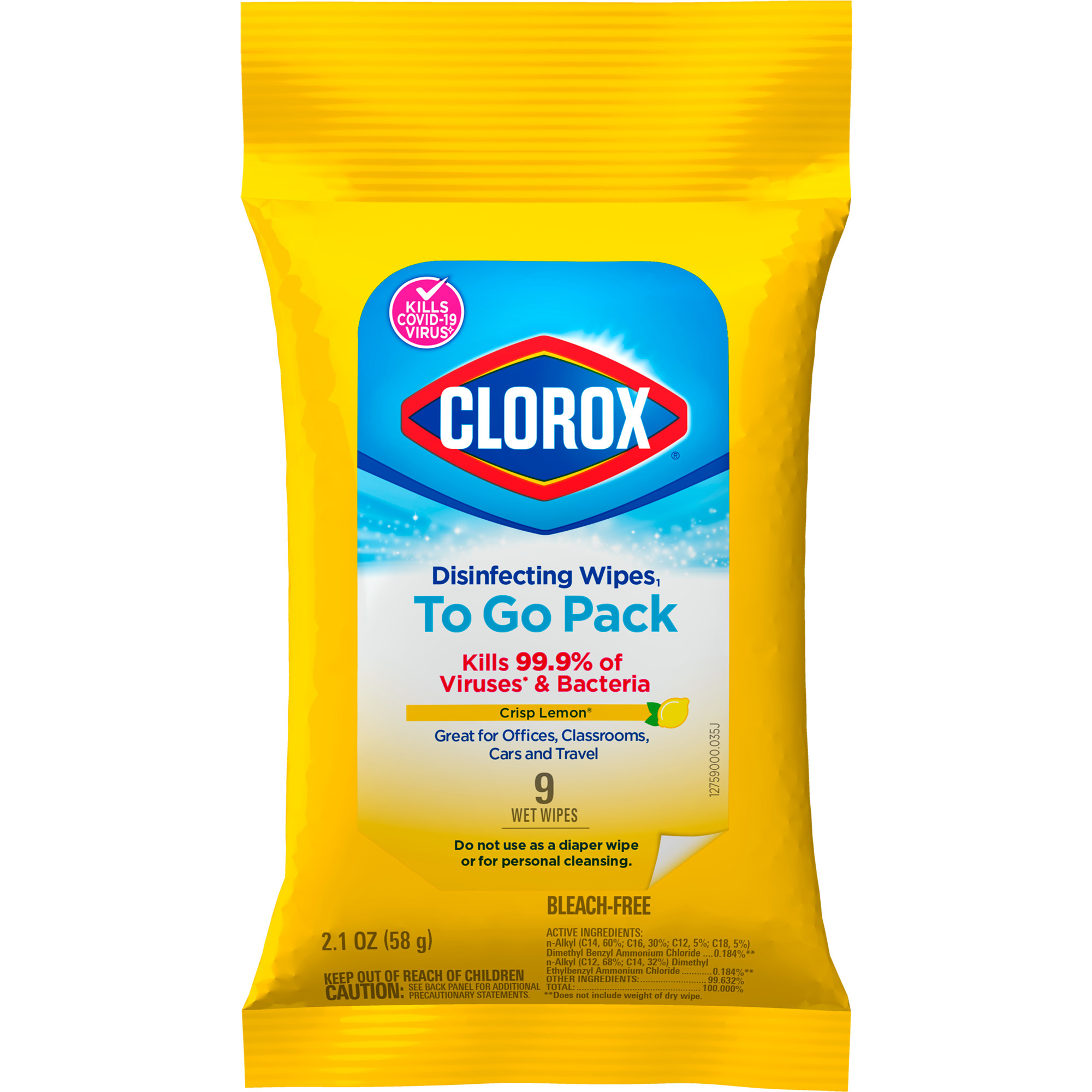 On The Go Disinfecting Wipes Crisp Lemon 9 Count