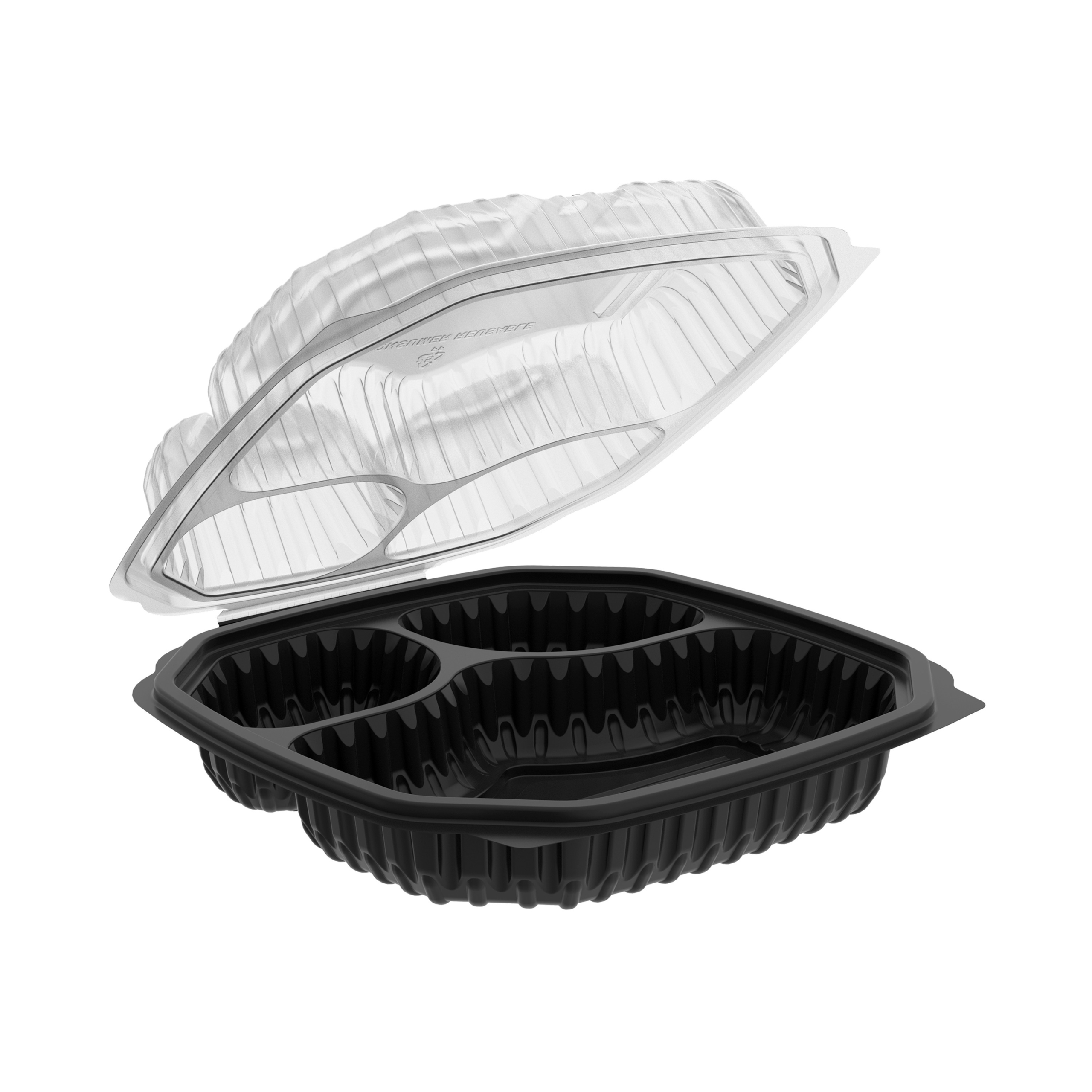 Culinary Lites 3-Comp Container Black Base Clear Lid 9" x 9"