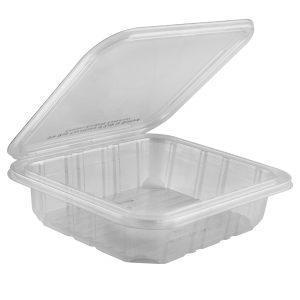 Safe Pinch Square Hinged Container Tamper-Evident, 48 oz, 8"x9", Clear