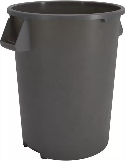 Round Waste Bin Trash Container Gray, 32 Gal, LLDPE