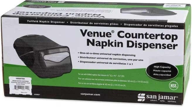 Venue Countertop Napkin Dispenser Black, Holds 450 Fullfold Napkins
