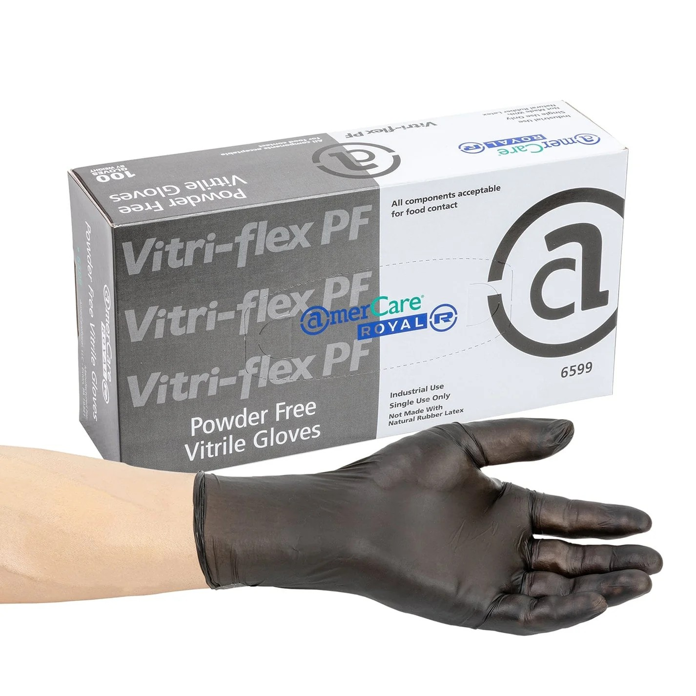 Vitri-Flex Powder Free Gloves Medium , Black Vinyl/Nitrile Blend