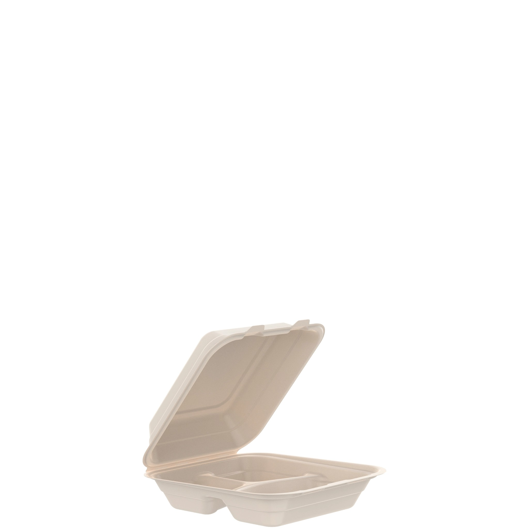 Fiber 3-Compart Hinged Container 8 inch, Natural