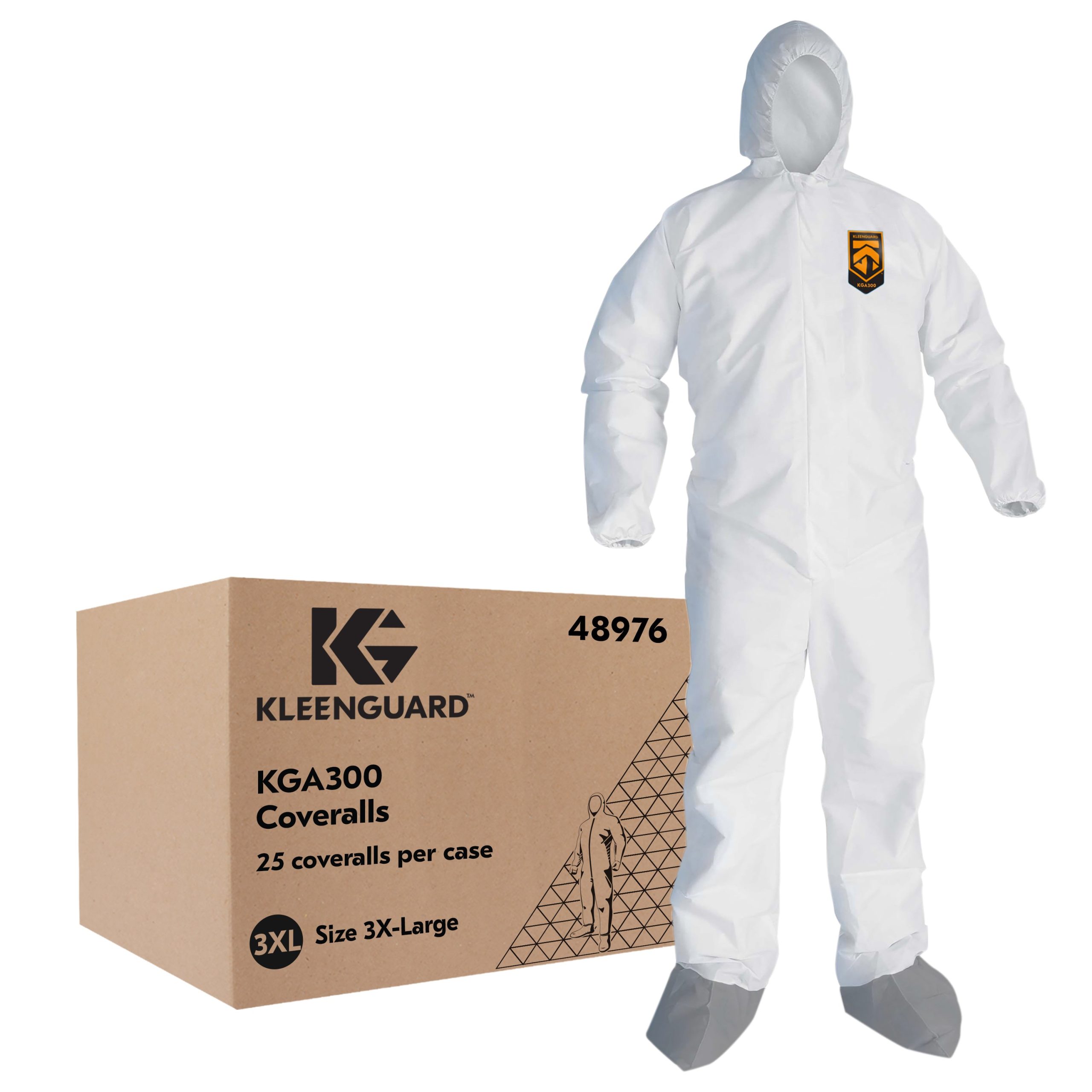 KleenGuard KGA300 Coveralls White 3XL Hood/Boot Skid , Zipper
